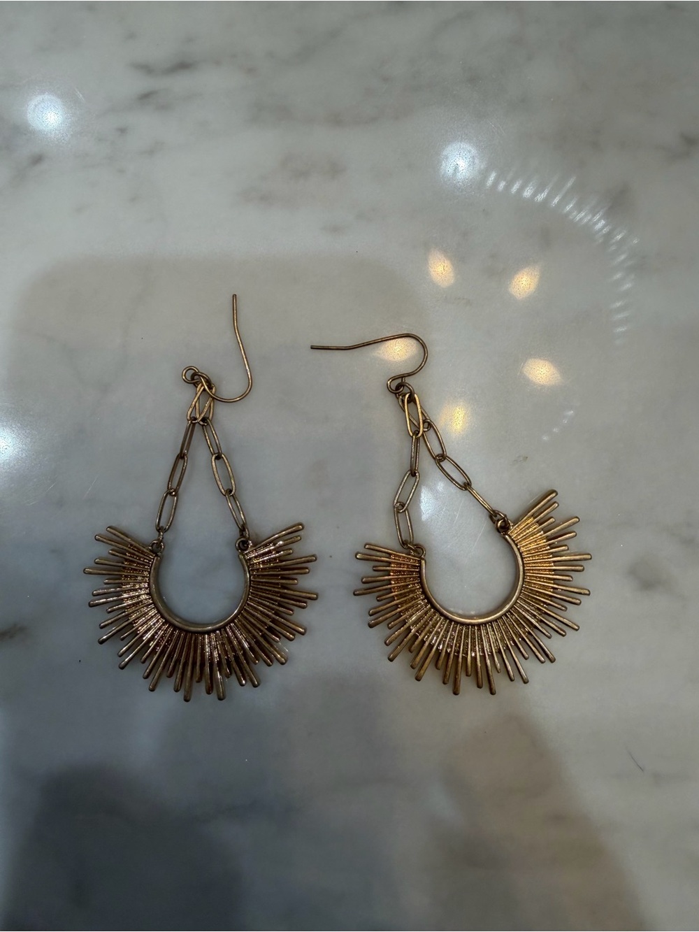 Gold Sunburst Dangle Earrings